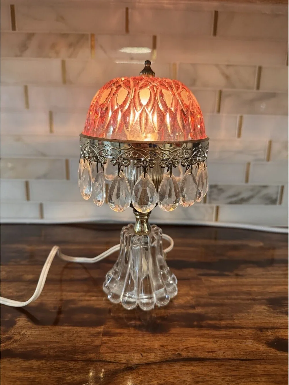 Vintage Michelotti Cranberry Glass Boudoir Princess Lamp 9in